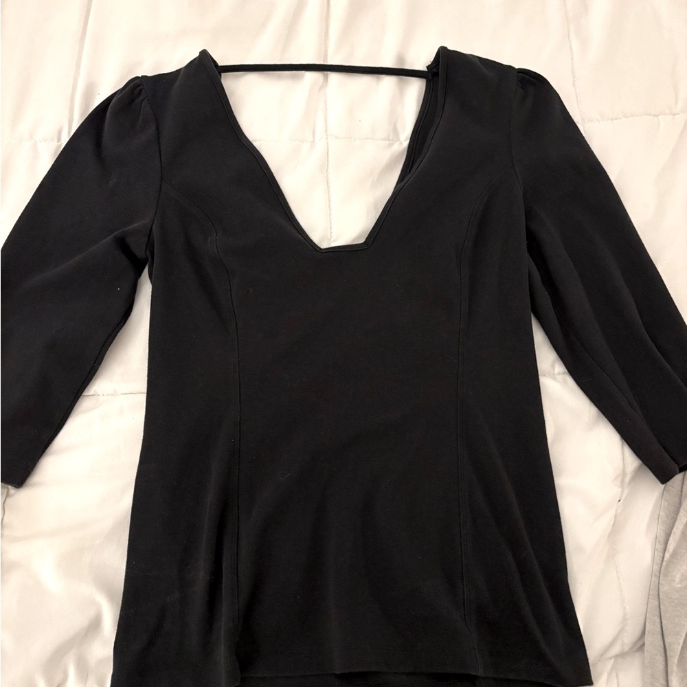 Free People Deep V 3/4 Sleeve Cotton Shirt